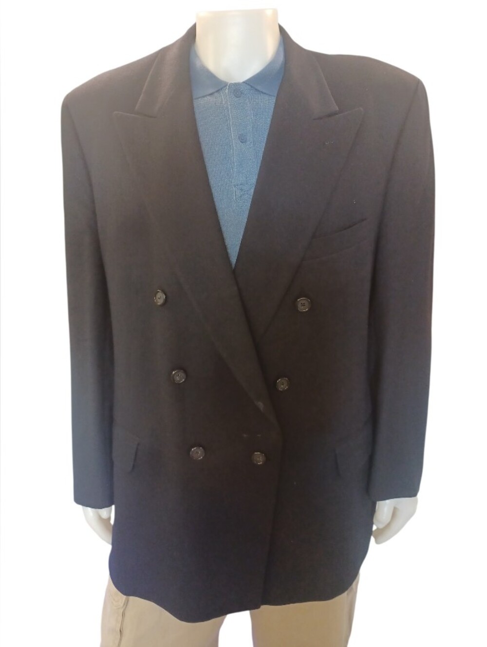 Burberrys GUC Vintage Wool Navy Blue Double Breasted Blazer Size Large